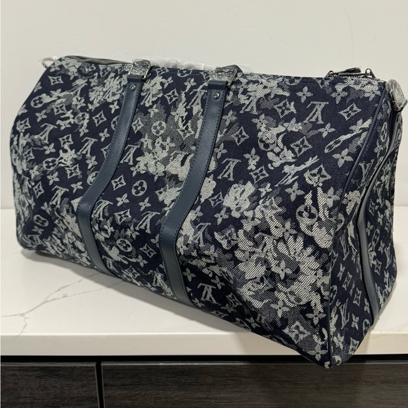 Louis Vuitton Virgil Abloh Blue Monogram Tapestry Canvas Keepall Bandoulière 50 - Picture 3 of 11